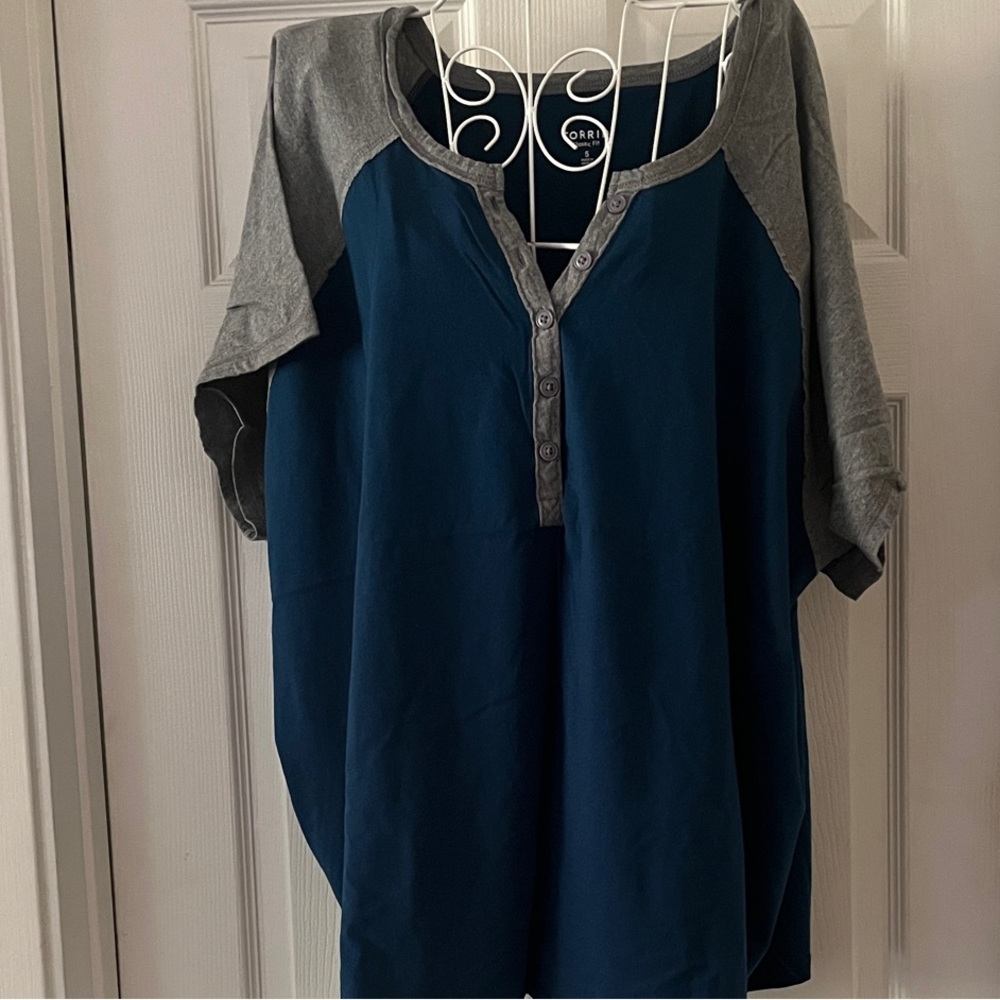Torrid Navy and Gray Raglan Button-Up